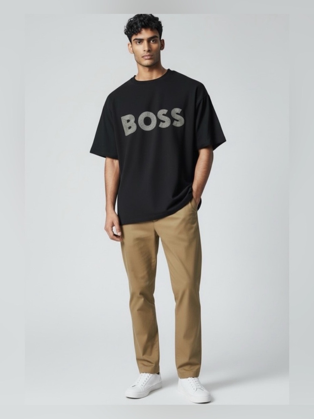 Hugo Boss Men's Black Gloss Logo T-shirt in Pima Cotton